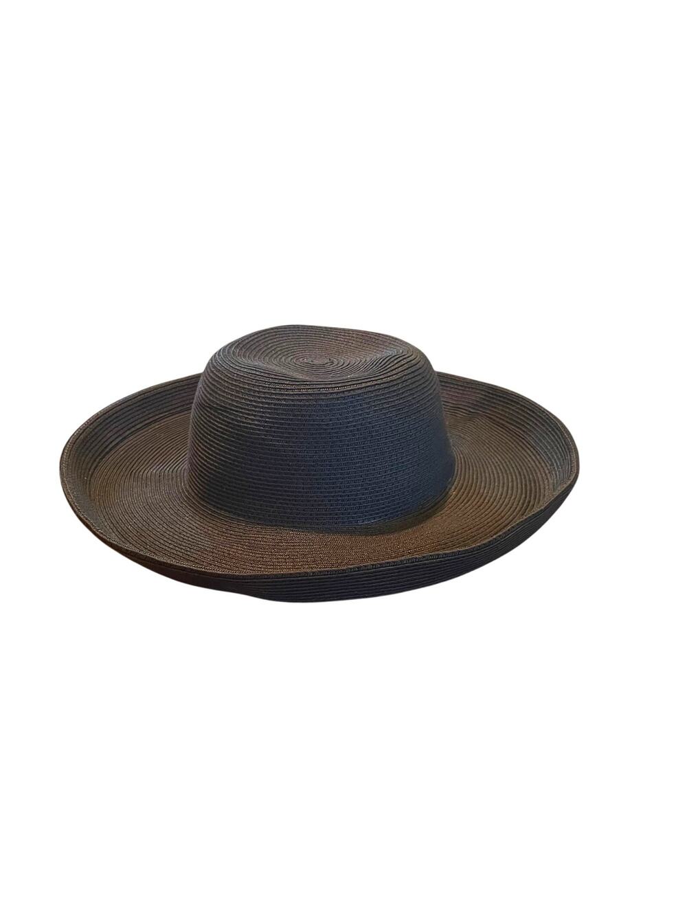 Kathy Jeanne Black Floppy Wide Brim Straw Sun Hat, One Size